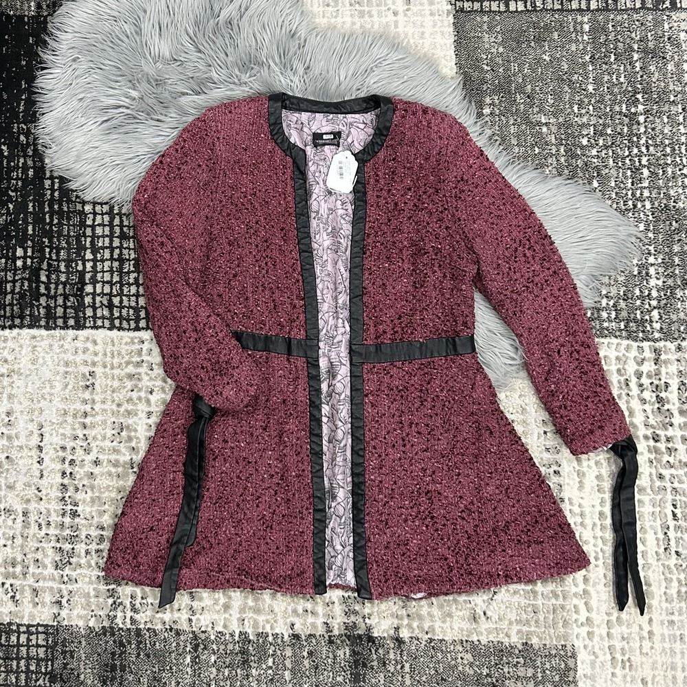 Deborah Lyons Women's Burgundy Grace Tweed Jacket Size US 16 Retail $950